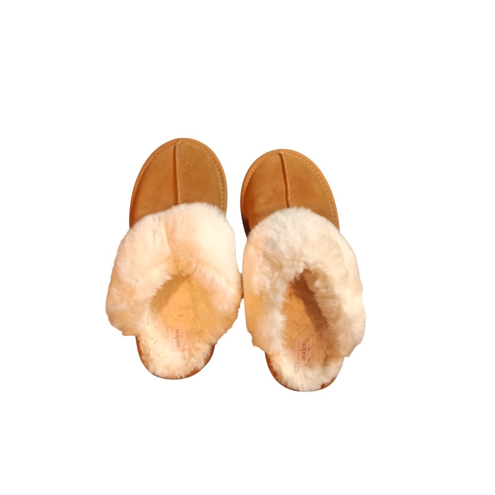 Auden Womens Faux Fur Scuff Slippers Chestnut Tan Cream Size 7 House Shoes